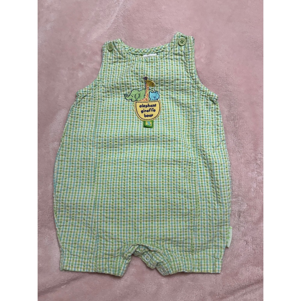 Baby Healthtex Green Seersucker Animal Romper 6-9 Months Gingham Sleeveless